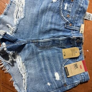 Levi's Women's Light Blue Distressed Jean Shorts
